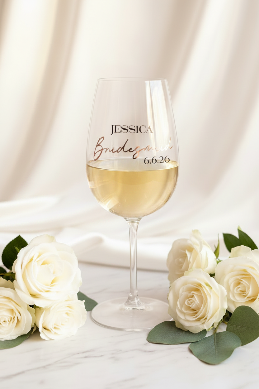 Bridesmaid Wine Glass — White Wine Flat Lay