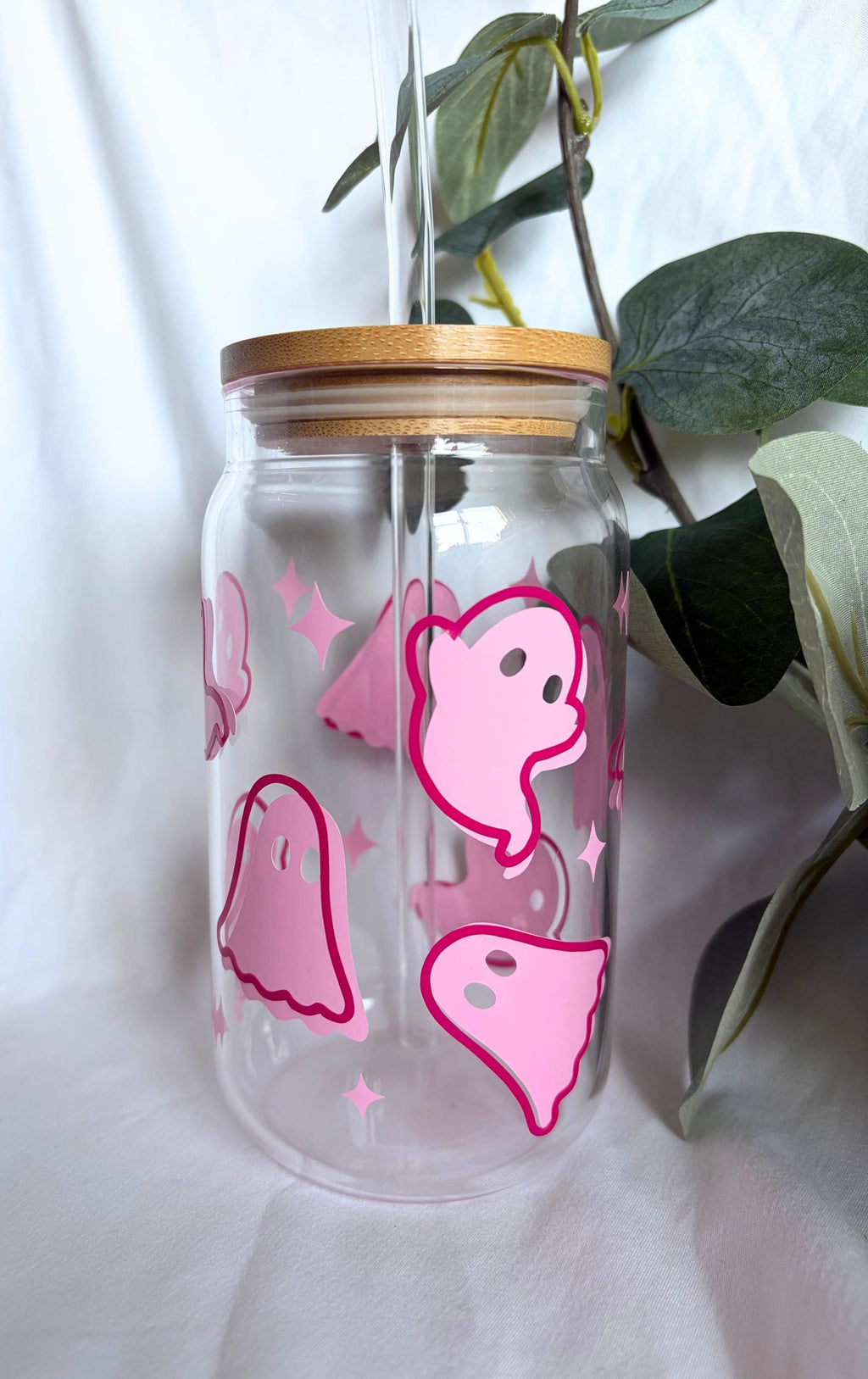 Pink Ghost Glass Tumbler