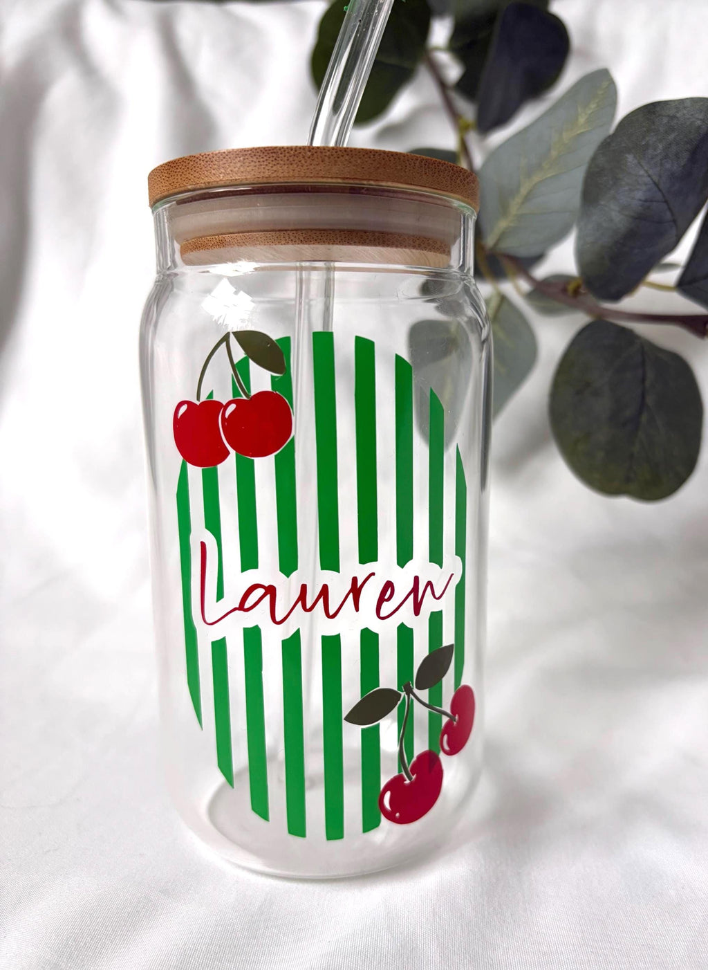 Personalised Fruit Glass Tumbler with Straw
