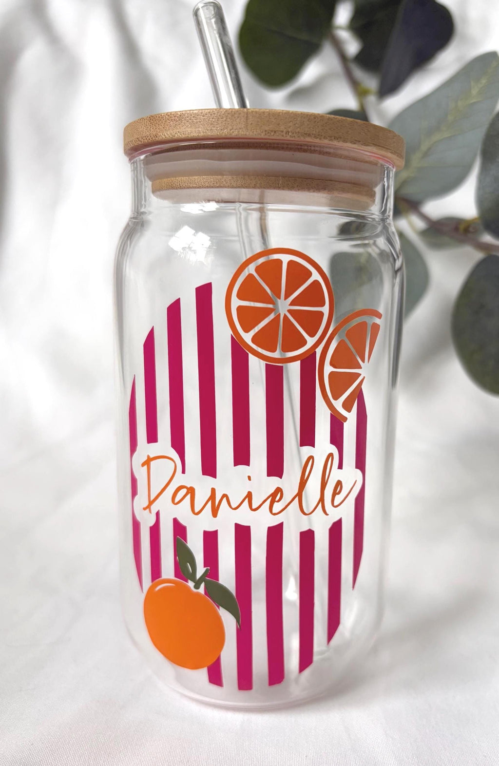 Personalised Fruit Glass Tumbler with Straw