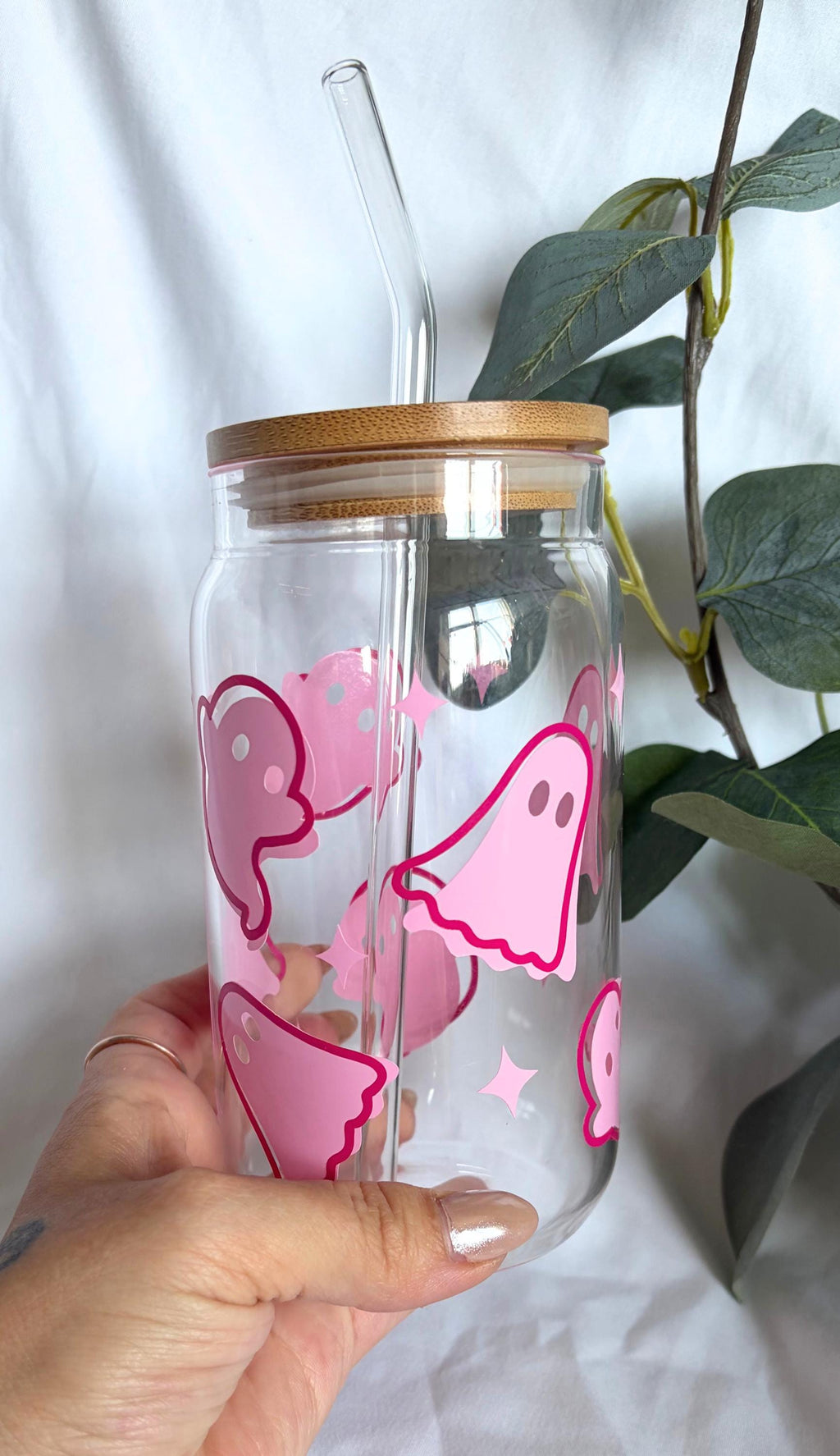 Pink Ghost Glass Tumbler