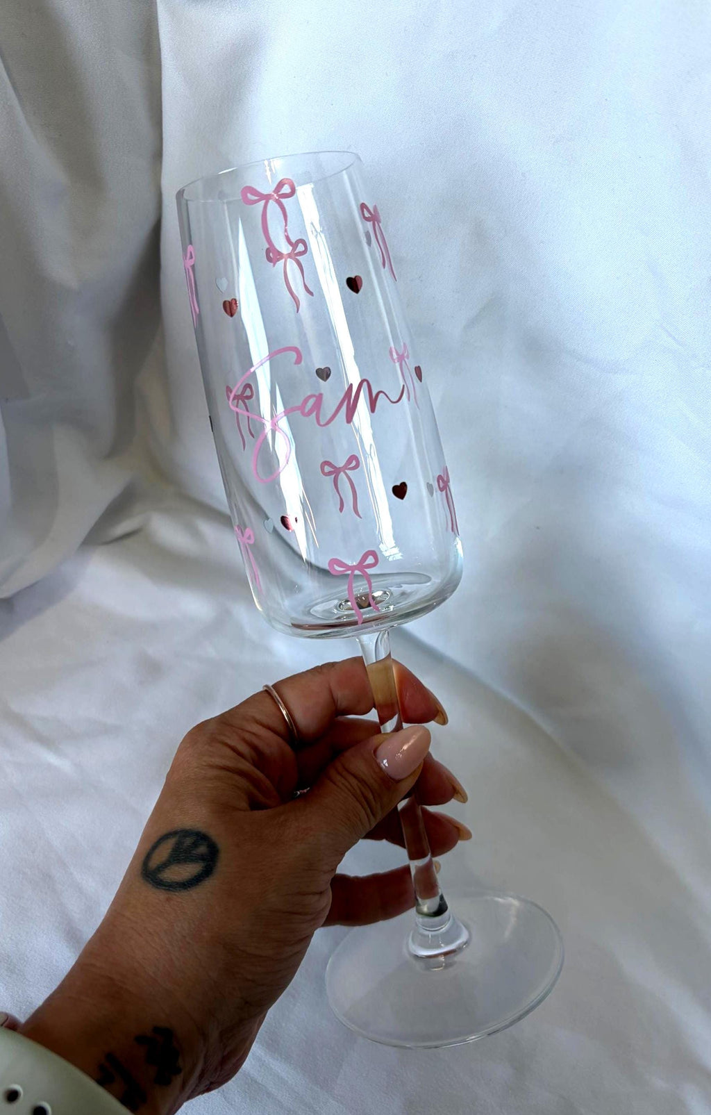 Personalised Heart  & Bow Prosecco Glass / Champagne Glass