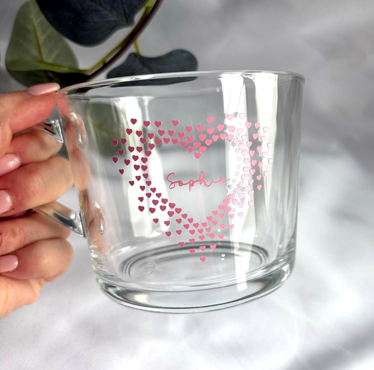 Heart detailed glass mug