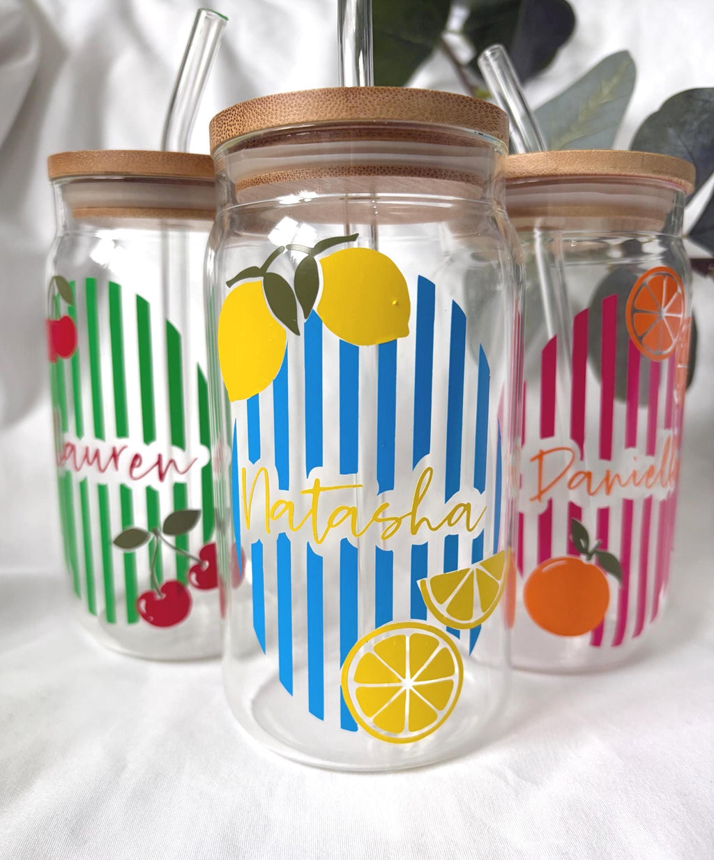 Personalised Fruit Glass Tumbler with Straw