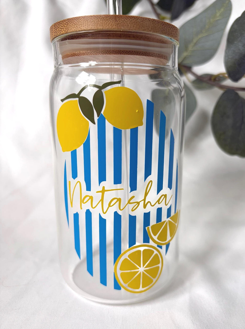 Personalised Fruit Glass Tumbler with Straw