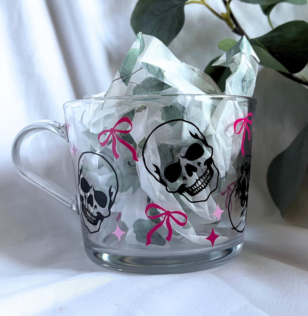 Skull Pink Bow Glass Mug