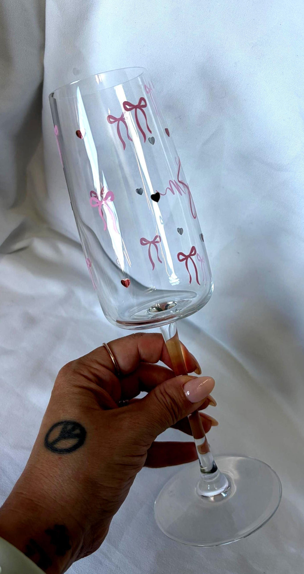 Personalised Heart  & Bow Prosecco Glass / Champagne Glass