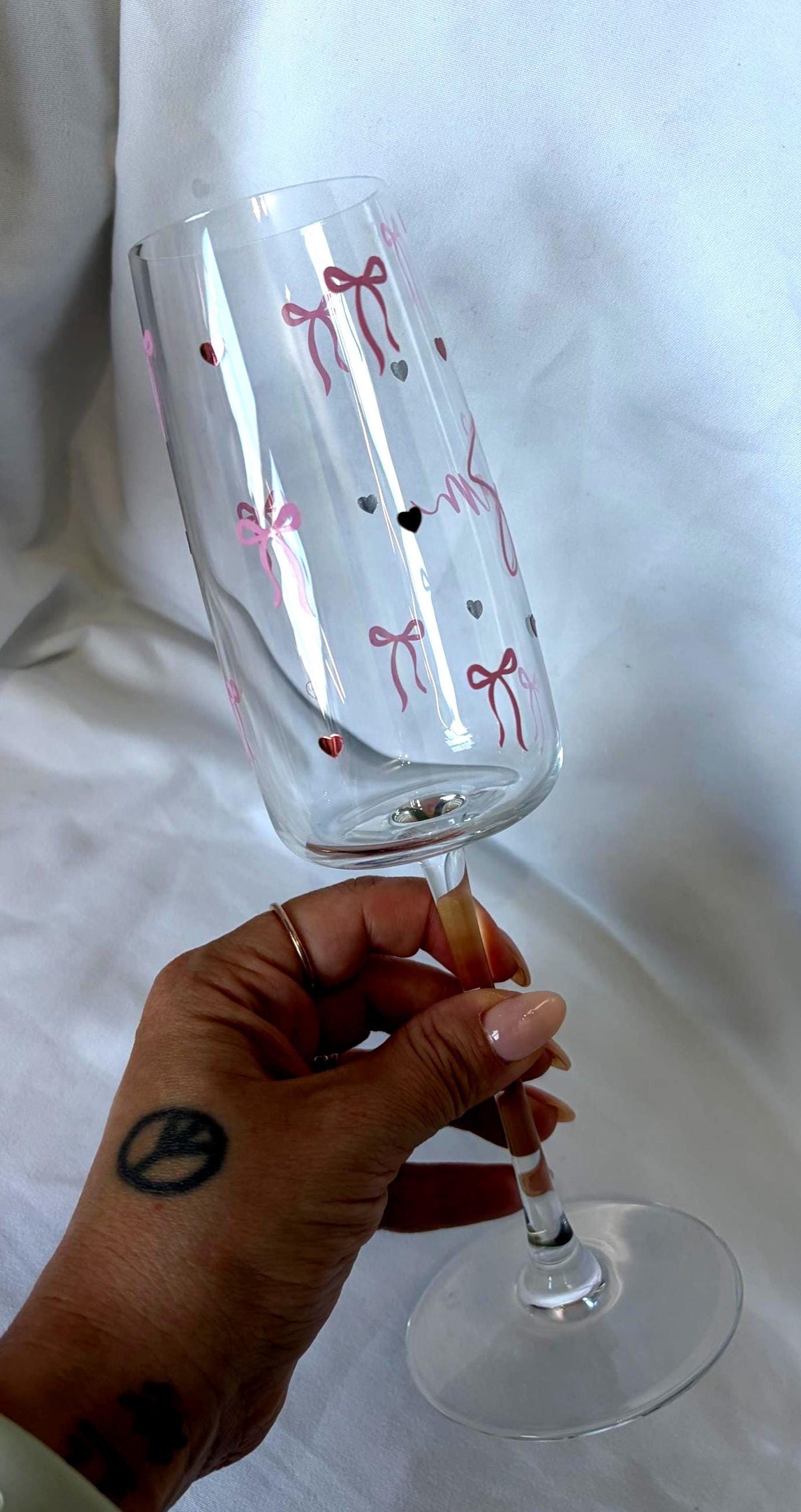 Personalised Heart  & Bow Prosecco Glass / Champagne Glass