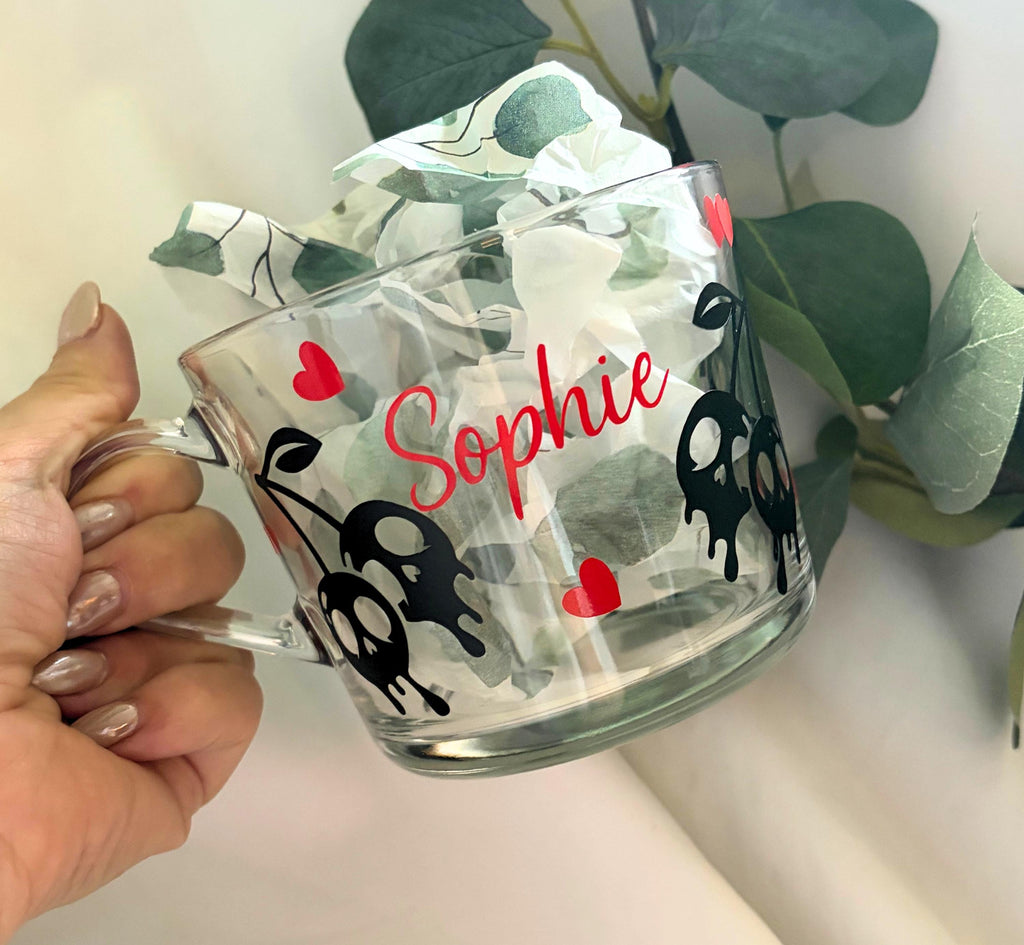 Cherry Skull Glass Mug