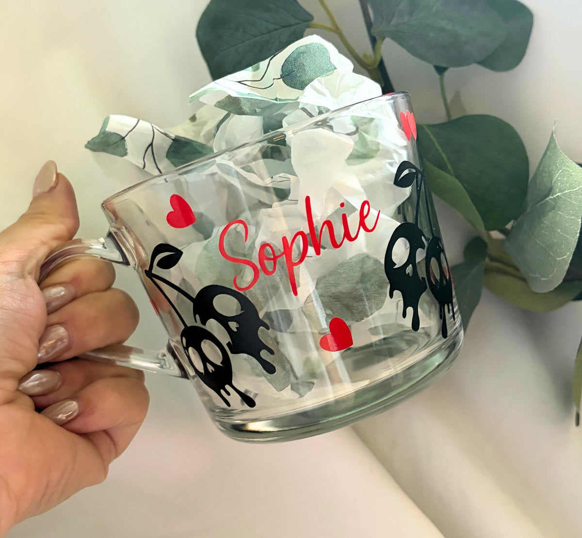 Cherry Skull Glass Mug