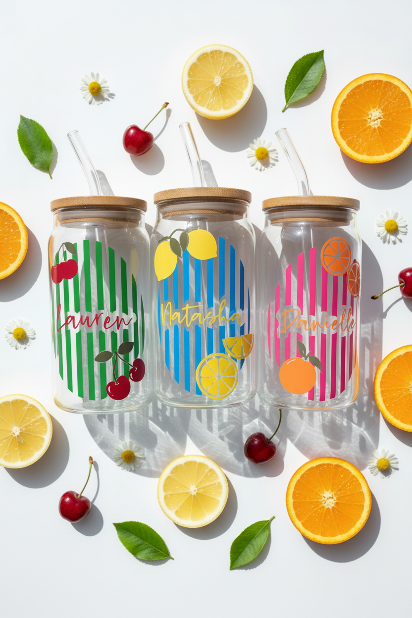 All Three Fruit Glasses - Summery Flat Lay