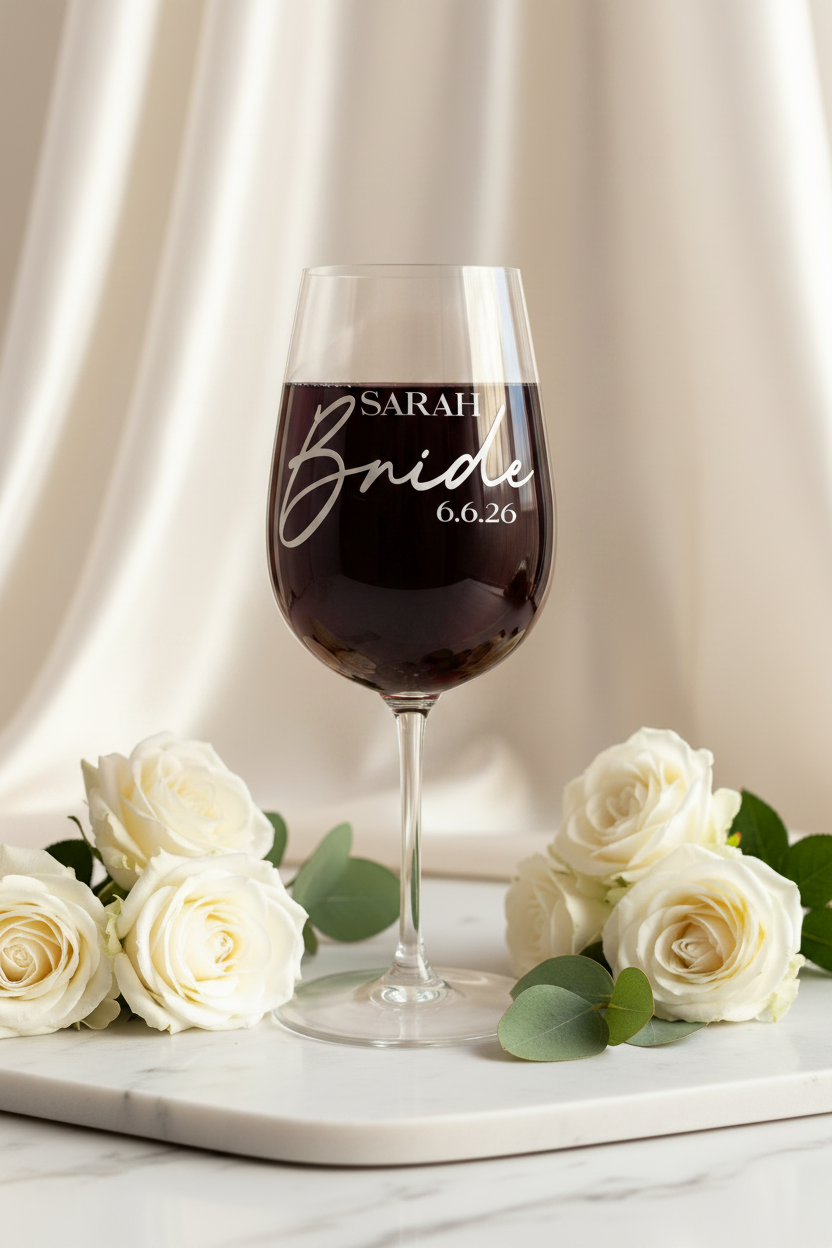 Bride Wine Glass — Red Wine Flat Lay