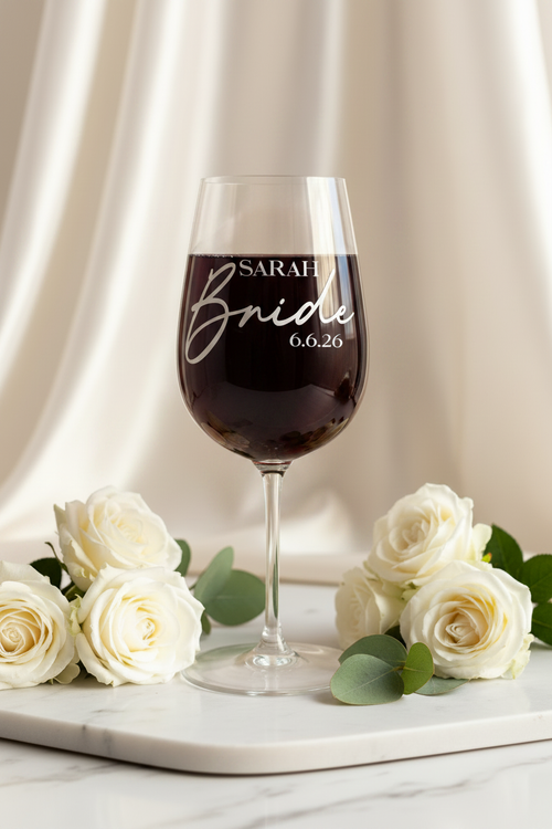 Bride Wine Glass — Red Wine Flat Lay