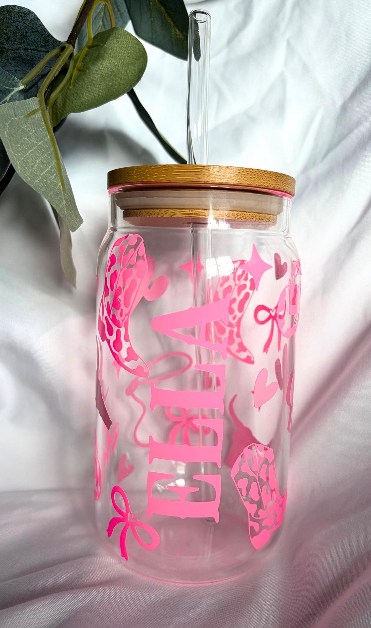 Personalised Cowboy Glass Tumbler with Straw