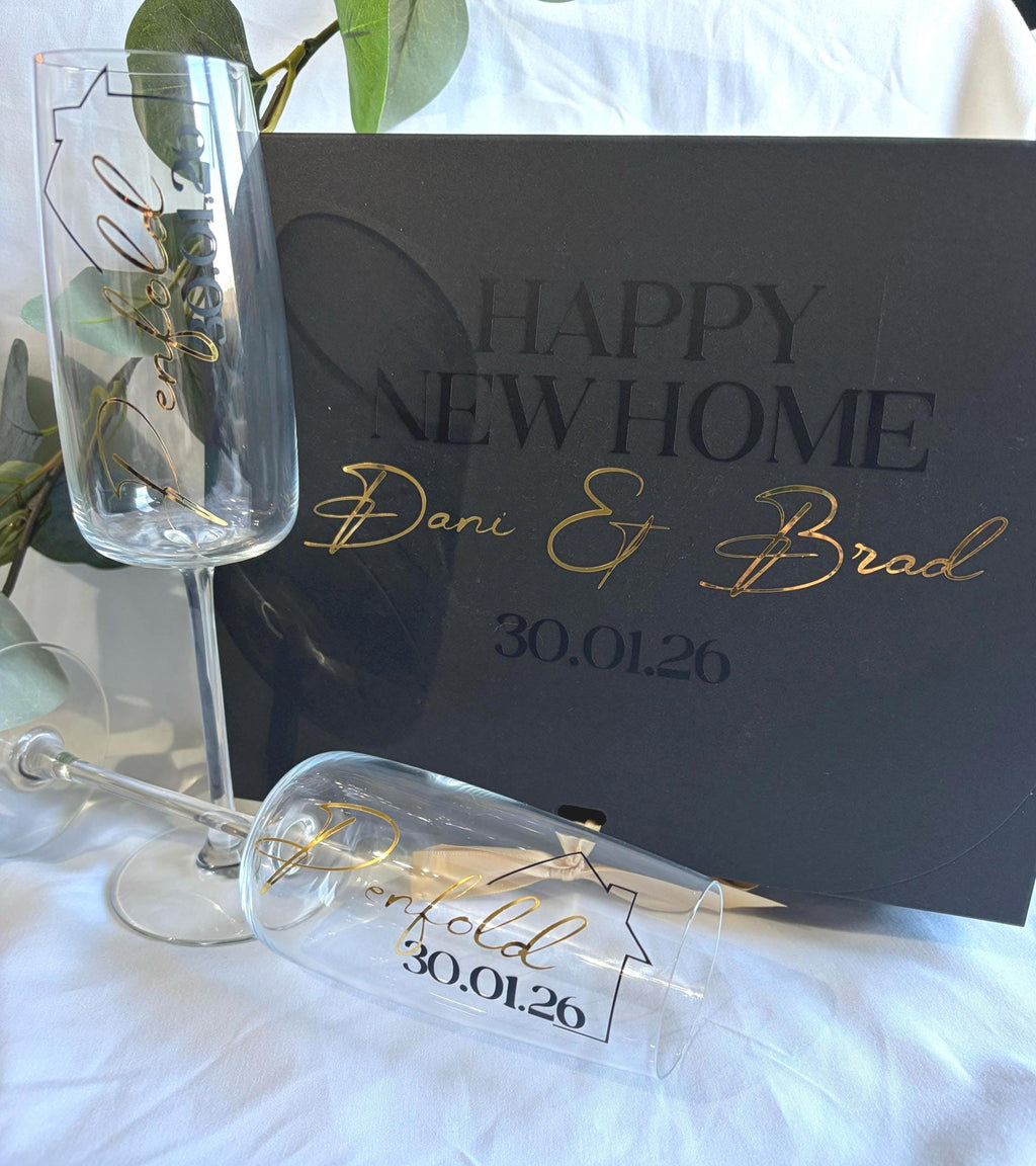 Personalised New / First Home Champagne Glass Set: Home Gift Box