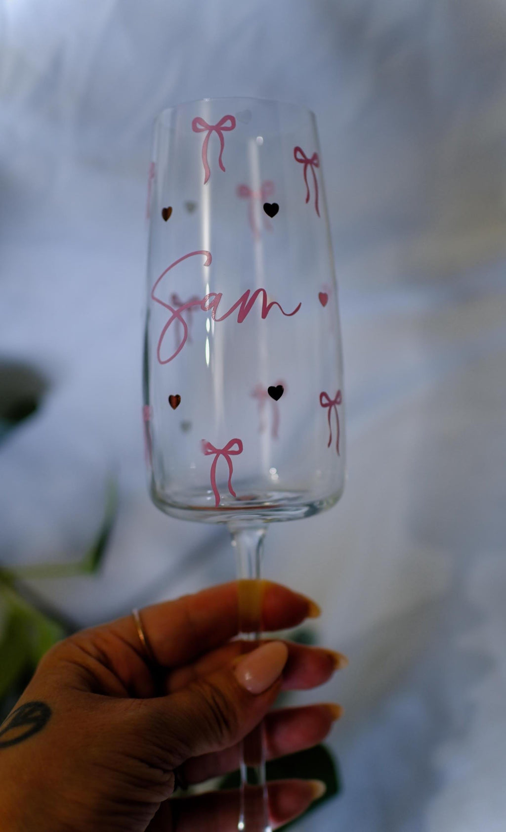 Personalised Heart  & Bow Prosecco Glass / Champagne Glass