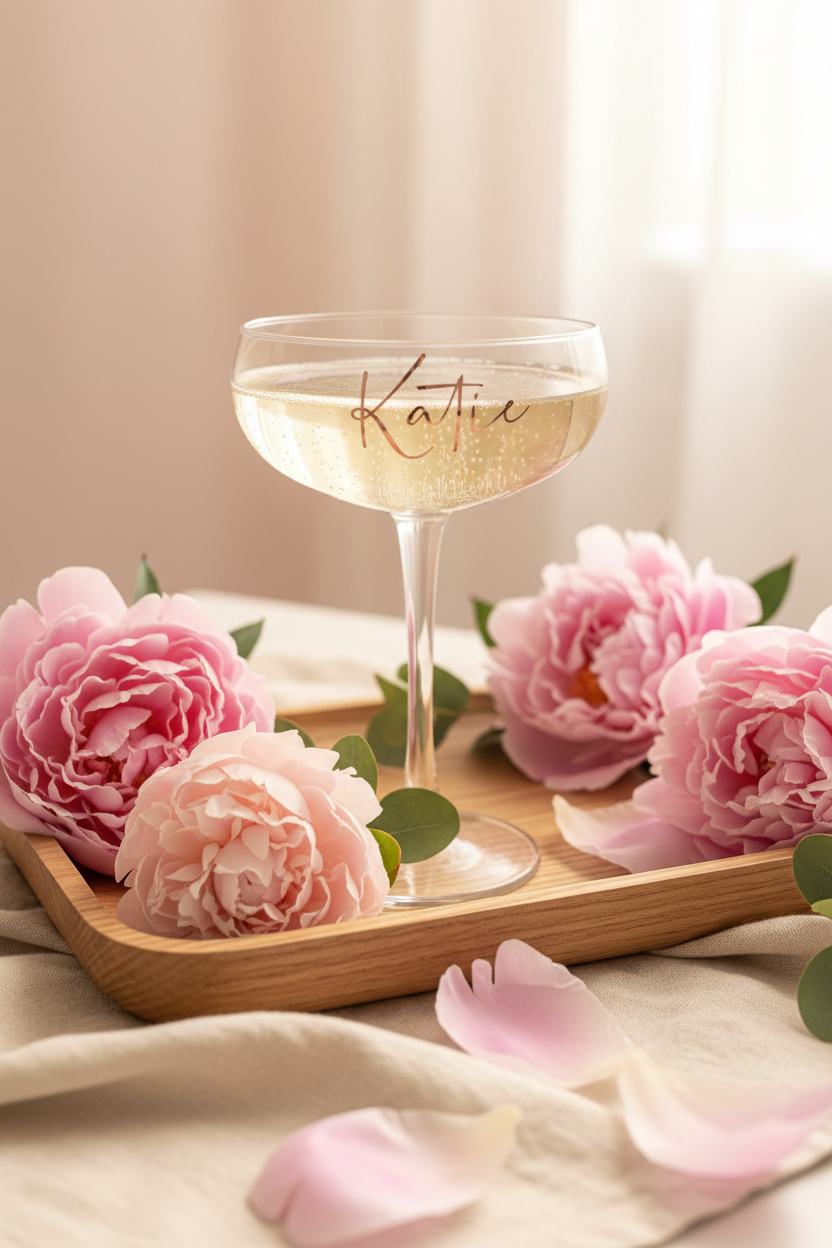 Champagne Coupe — Cream & Pink Flat Lay