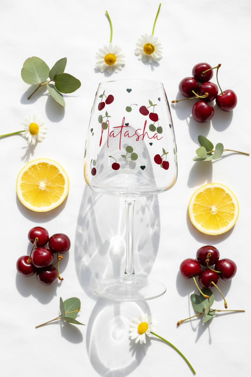 Cherry Wine Glass - Summer Flat Lay