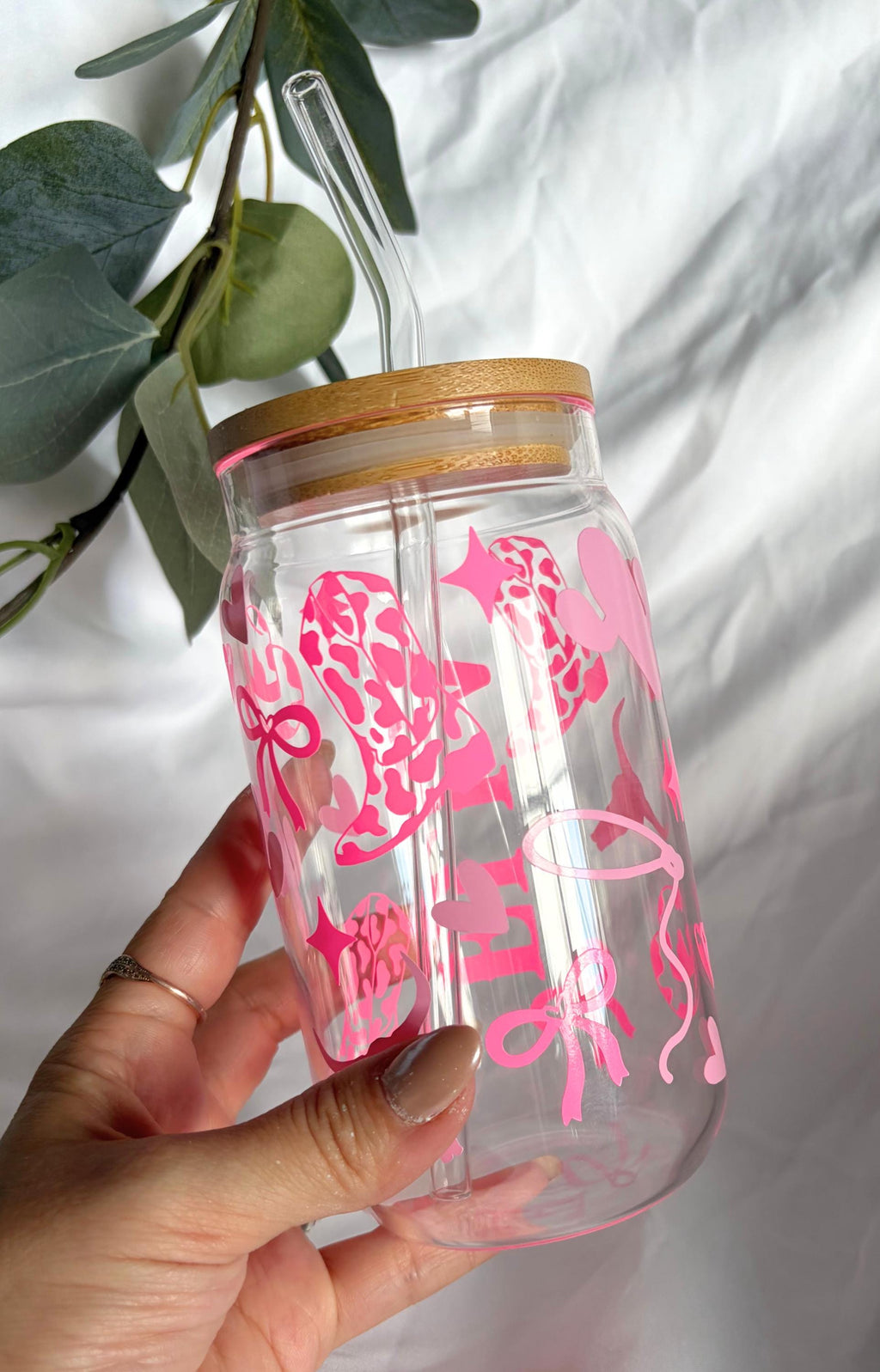 Personalised Cowboy Glass Tumbler with Straw