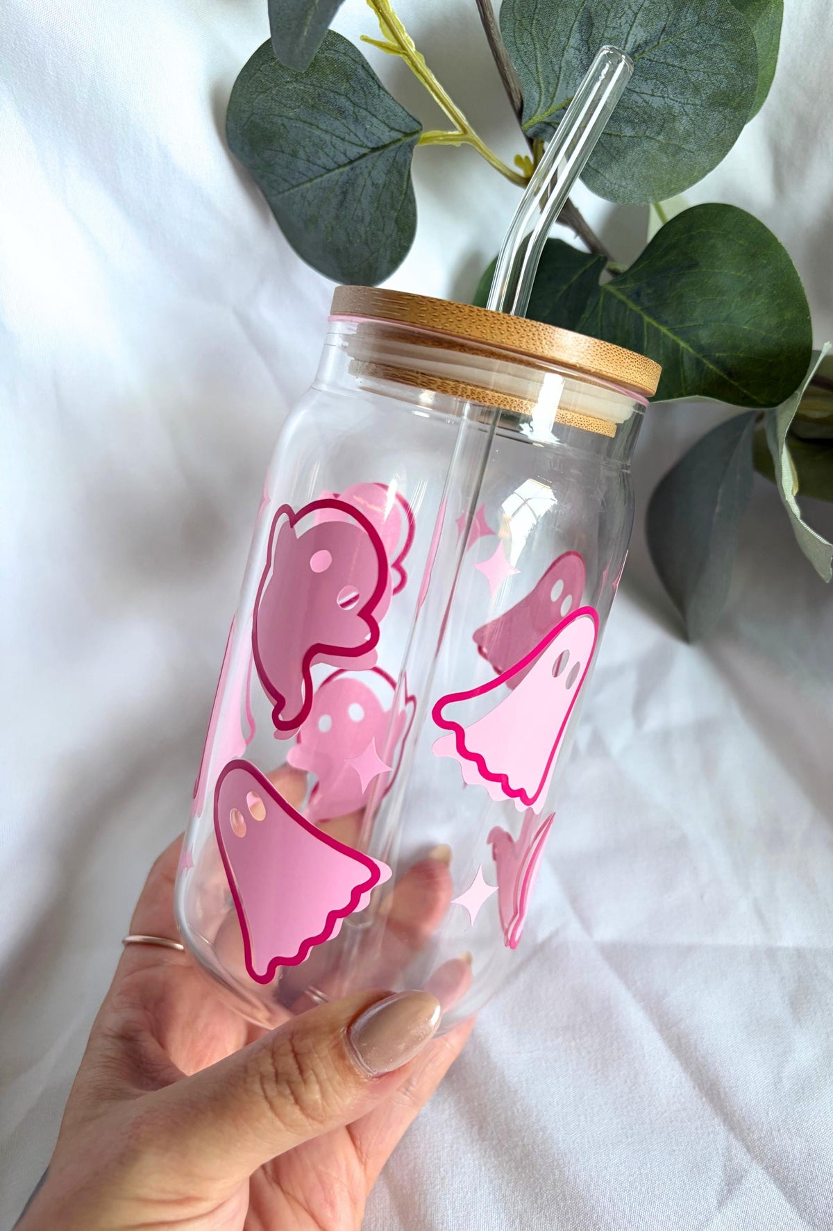 Pink Ghost Glass Tumbler