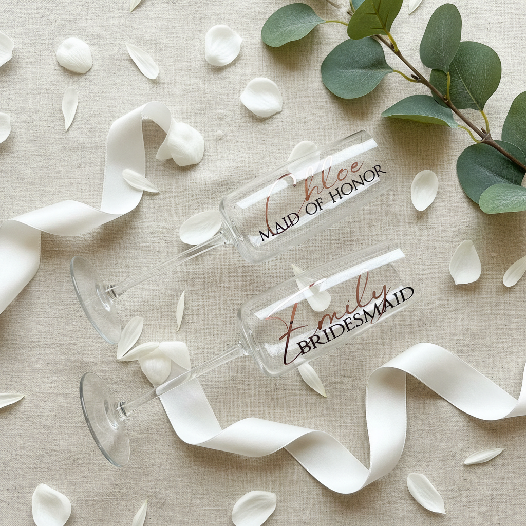 Flat Lay - Bridesmaid Champagne Flutes