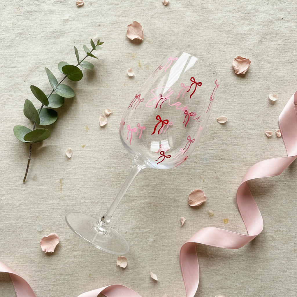 Flat Lay - Personalised Bow Wine Glass
