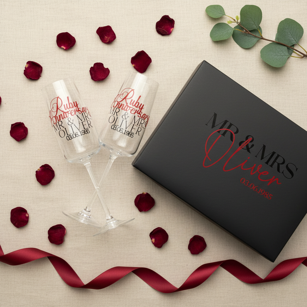 Flat Lay - Ruby Anniversary Flutes