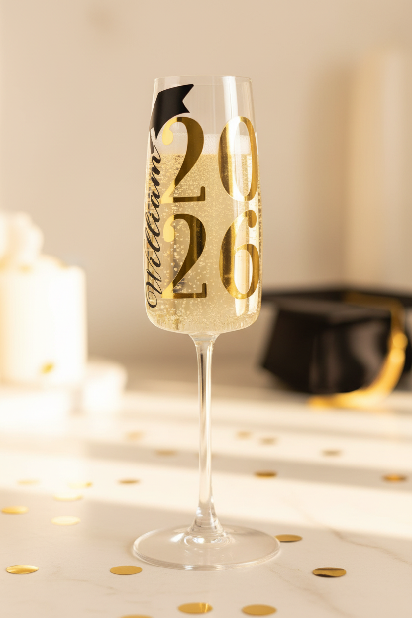 Graduation Champagne Flute — Flat Lay