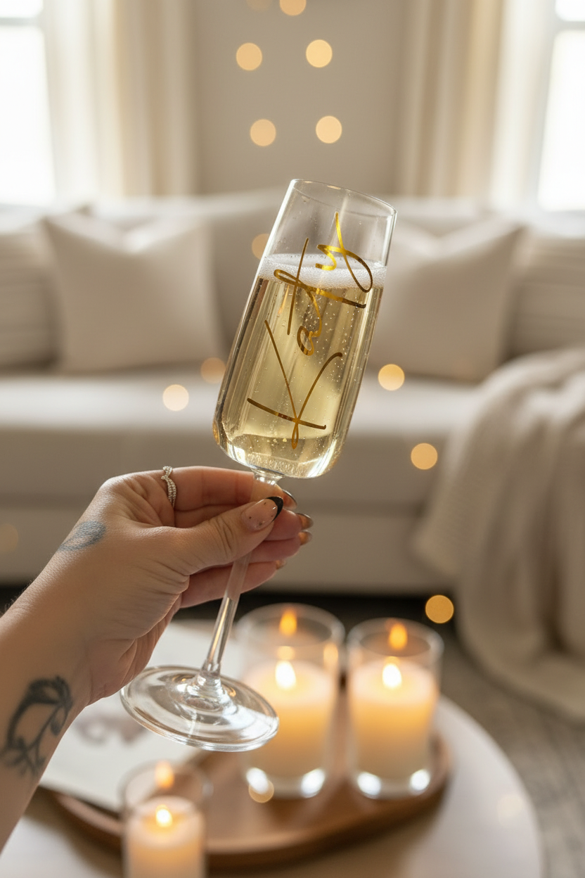 Hand Holding Champagne Flute - Homely Setting