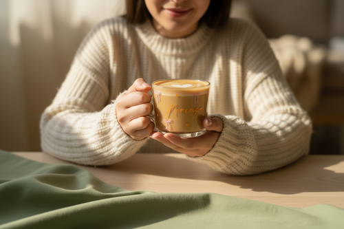 Heart and Bow Mug — Lifestyle with Person