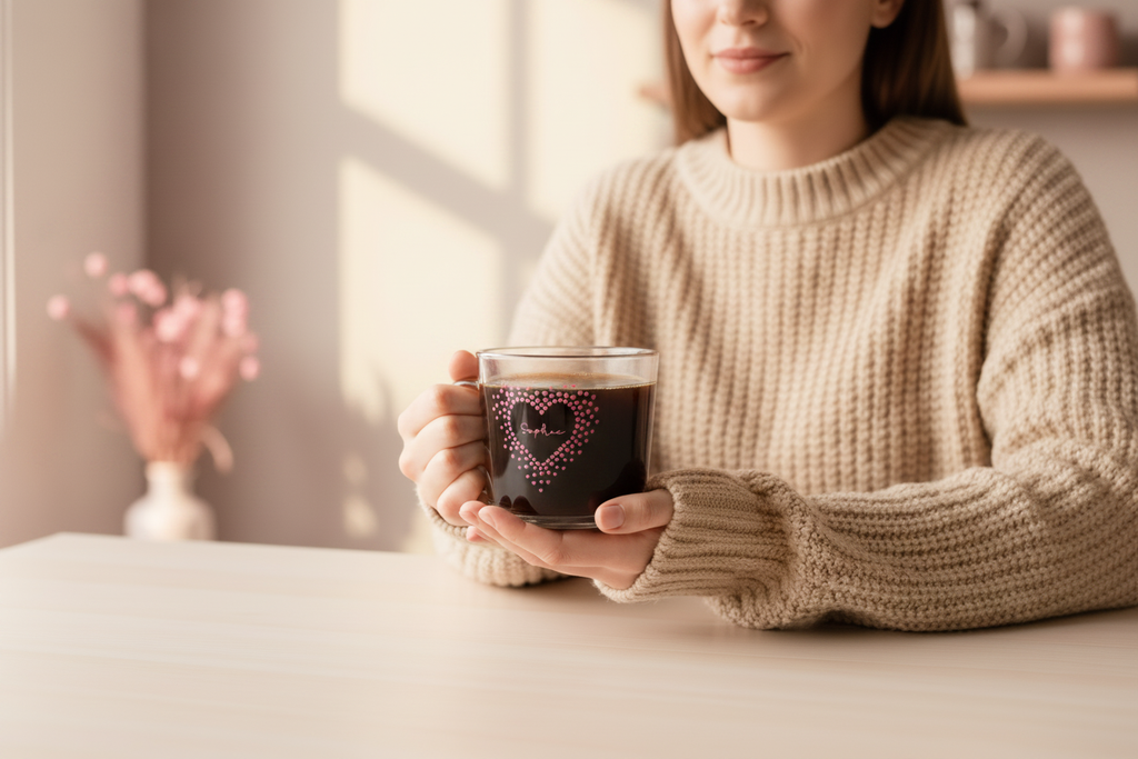 Heart Mug — Lifestyle, Black Coffee