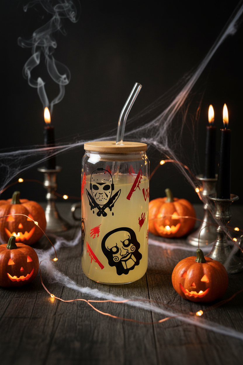 Horror Movies Tumbler - Back of Cup Flat Lay