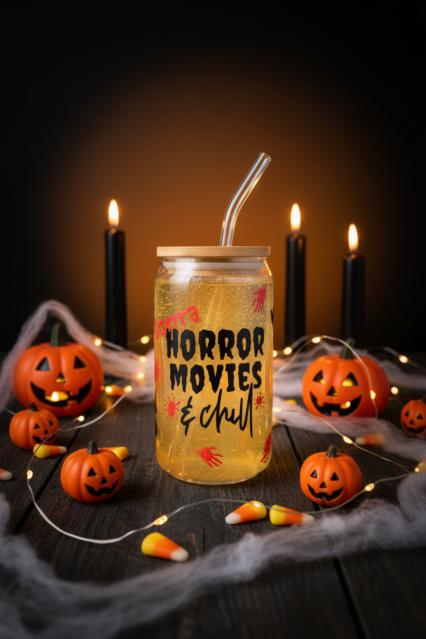 Horror Movies Tumbler - Light Drink Flat Lay