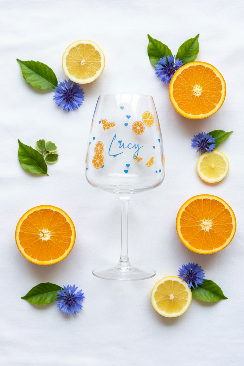 Lucy Orange Wine Glass - Citrus Flat Lay