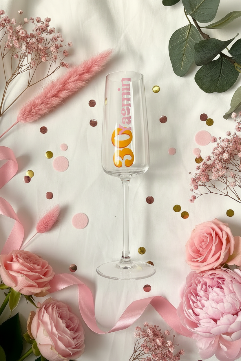 Retro Birthday Prosecco Glass - No Flowers