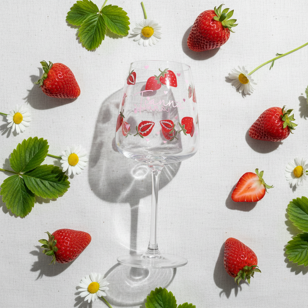 Strawberry Wine Glass Flat-lay