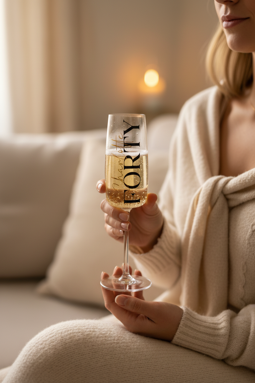 Woman Holding Birthday Champagne Flute
